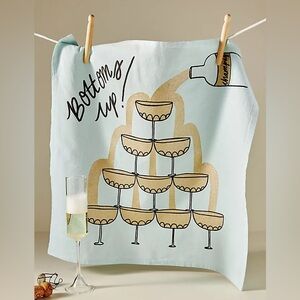 ANTHROPOLOGIE NEW bottoms up cotton tea towel by Julie peach -blue